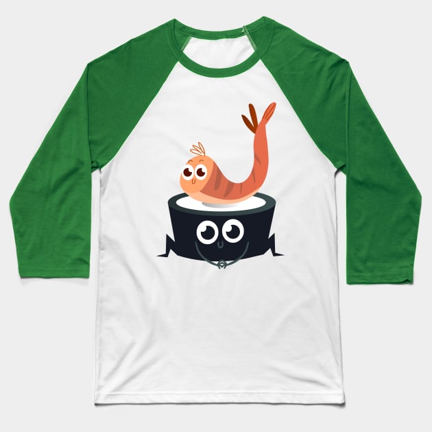 Happy Sushi Rolls - Digital Vector Illustration Baseball T-Shirt by WaltTheAdobeGuy